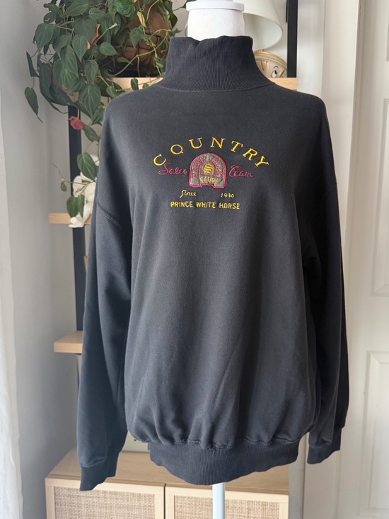SALCO Sweaters - Vintage SALCO Country Club Sweatshirt Black Mock Neck Equestrian Preppy 90s sz L